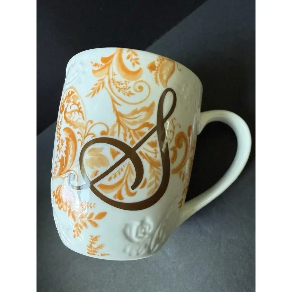 Pier One Ava Ceramic Mug Embossed Initial Letter (S) Porcelain Coffee Tea